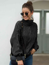 Load image into Gallery viewer, Turtleneck Cable-Knit Dropped Shoulder Sweater