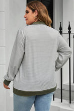 Load image into Gallery viewer, Plus Size Striped Half Snap Long Sleeve Blouse
