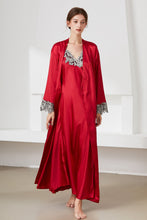 Load image into Gallery viewer, Contrast Lace Trim Satin Night Dress and Robe Set