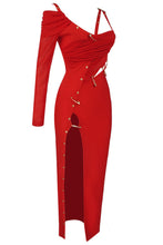Load image into Gallery viewer, One Sleeve Pin Detail Slit Dress