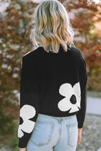 Load image into Gallery viewer, Round Neck Floral Pattern Color Contrast Design Long Sleeve Sweater