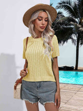 Load image into Gallery viewer, Cable-Knit Round Neck Short Sleeve Knit Top