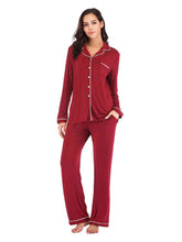 Load image into Gallery viewer, Collared Neck Long Sleeve Loungewear Set with Pockets