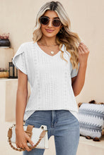 Load image into Gallery viewer, Eyelet V-Neck Petal Sleeve T-Shirt