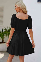 Load image into Gallery viewer, Ruched Square Neck Puff Sleeve Mini Dress