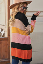 Load image into Gallery viewer, Waffle Knit Striped Open Front Cardigan