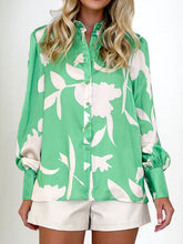 Load image into Gallery viewer, Printed Button Up Lantern Sleeve Shirt