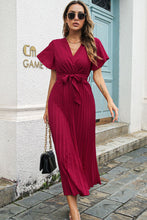 Load image into Gallery viewer, Flutter Sleeve Belted Surplice Midi Dress