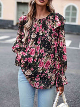 Load image into Gallery viewer, Smocked Round Neck Flounce Sleeve Blouse