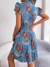 Load image into Gallery viewer, Pleated Floral Printed Tie Neck Knee Length Dress