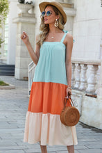 Load image into Gallery viewer, Color Block Tie-Shoulder Sleeveless Dress