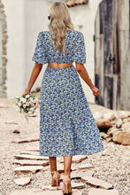 Load image into Gallery viewer, Floral Cutout Puff Sleeve Midi Dress