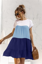 Load image into Gallery viewer, Color Block Round Neck Ruffle Hem Dress