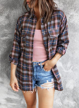 Load image into Gallery viewer, Plaid Slit High-Low Shirt with Pockets