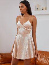 Load image into Gallery viewer, Velvet Tie-Back Spaghetti Strap Mini Dress