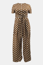 Load image into Gallery viewer, Plus Size Polka Dot Round Neck Top and Wide Leg Pants Set