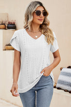 Load image into Gallery viewer, Eyelet V-Neck Petal Sleeve T-Shirt