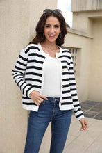 Load image into Gallery viewer, Striped Round Neck Button-Down Dropped Shoulder Cardigan