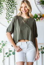 Load image into Gallery viewer, Distressed Asymmetric Hem Cropped Tee Shirt