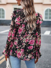 Load image into Gallery viewer, Smocked Round Neck Flounce Sleeve Blouse