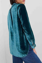 Load image into Gallery viewer, Notched Neck Buttoned Long Sleeve Velvet Blouse