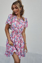 Load image into Gallery viewer, Floral Tie-Neck Flutter Sleeve Mini Dress