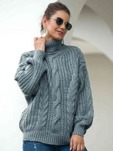 Load image into Gallery viewer, Turtleneck Cable-Knit Dropped Shoulder Sweater