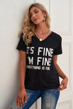 Load image into Gallery viewer, Slogan Graphic V-Neck Short Raglan Sleeve Tee