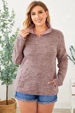Load image into Gallery viewer, Gray Heathered Turn-down Zip Collar Plus Size Sweatshirt