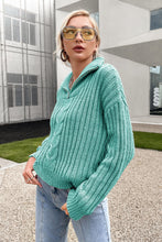 Load image into Gallery viewer, Mixed Knit Quarter Zip Dropped Shoulder Sweater