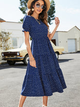 Load image into Gallery viewer, Polka Dot Short Flounce Sleeve Tiered Midi Dress