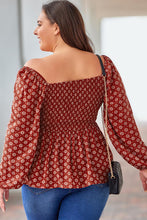 Load image into Gallery viewer, Plus Size Square Neck Balloon Sleeve Peplum Blouse