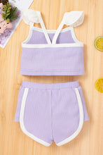 Load image into Gallery viewer, Baby Girl Contrast Trim Ribbed Cami and Shorts Set