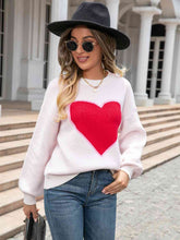 Load image into Gallery viewer, Heart Graphic Round Neck Sweater