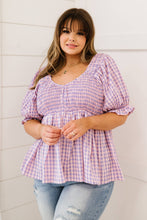 Load image into Gallery viewer, Davi & Dani Youthful Days Full Size Run Gingham Smocked Babydoll Top