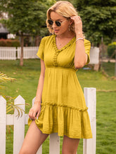 Load image into Gallery viewer, Frill V-Neck Short Sleeve Ruffle Hem Dress
