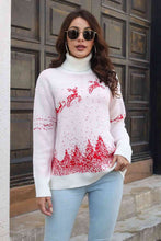 Load image into Gallery viewer, Reindeer & Snow Pattern Turtle Neck Pullover Sweater