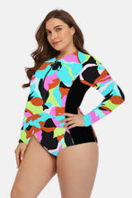 Load image into Gallery viewer, Plus Size Floral Zip Up One-Piece Swimsuit