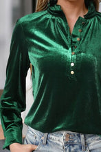 Load image into Gallery viewer, Notched Neck Buttoned Long Sleeve Velvet Blouse