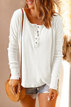 Load image into Gallery viewer, Waffle Knit Henley Long Sleeve Top