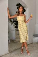 Load image into Gallery viewer, Plaid Spaghetti Strap Frill Trim Midi Dress