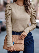 Load image into Gallery viewer, Round Neck Puff Sleeve Sleeve Blouse