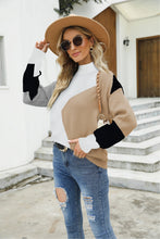 Load image into Gallery viewer, Color Block Mock Neck Ribbed Trim Sweater
