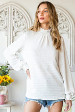 Load image into Gallery viewer, Frill Trim Balloon Sleeve Textured Blouse
