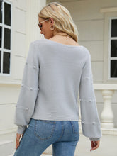 Load image into Gallery viewer, Pom-Pom Detail V-Neck Knit Sweater