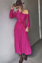 Load image into Gallery viewer, Belted One-Shoulder Tiered Maxi Dress