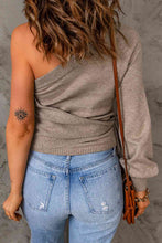 Load image into Gallery viewer, Side Tie One-Shoulder Ribbed Trim Sweater