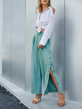 Load image into Gallery viewer, Side Button Wide Leg Pants with Pockets