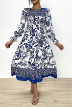 Load image into Gallery viewer, Printed Smocked Lantern Sleeve Ruffled Dress