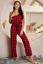 Load image into Gallery viewer, Plaid Lace Trim Spaghetti Strap Jumpsuit